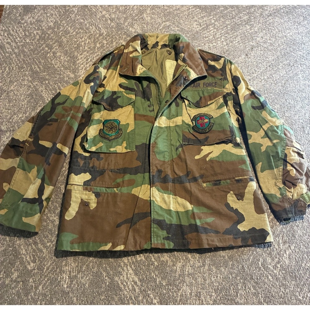 US Air Force M-65 Field Jacket Gorpcore Patches Woodland Camo Small